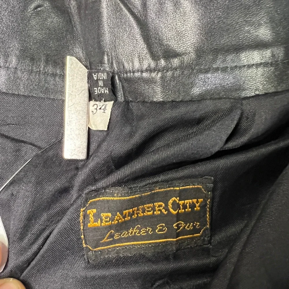 VTG Leather City Mens‎ Size 34 Pants Baggy Black Genuine Leather Pleated Lined
